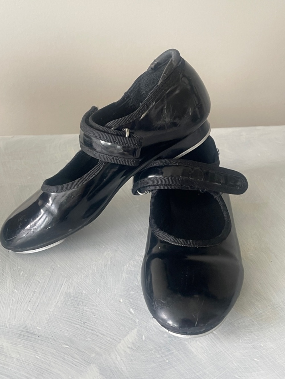 Black Patent Mary Jane Tap Shoes with Velcro Strap